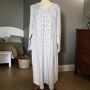 Traditional Cottagecore Flannel Floral Print Night Gown Bali Studio Collection L